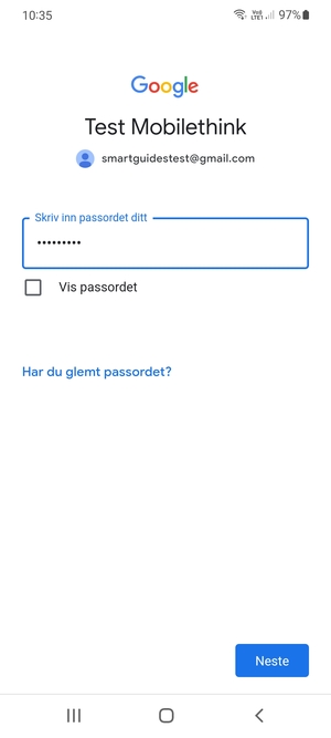 Skriv inn Gmail passord og velg Neste