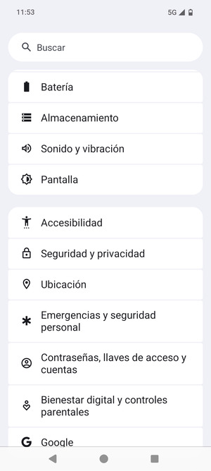 Desplácese y seleccione Seguridad y privacidad