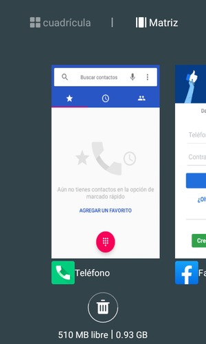 Seleccione el icono Eliminar para cerrar todas las aplicaciones en ejecución