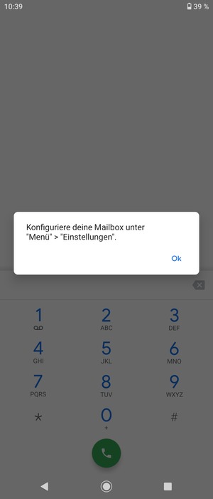Falls Ihre Voicemail nicht eingerichtet ist, wählen Sie Ok