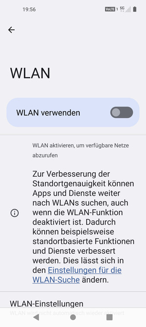 Schalten Sie WLAN verwenden ein