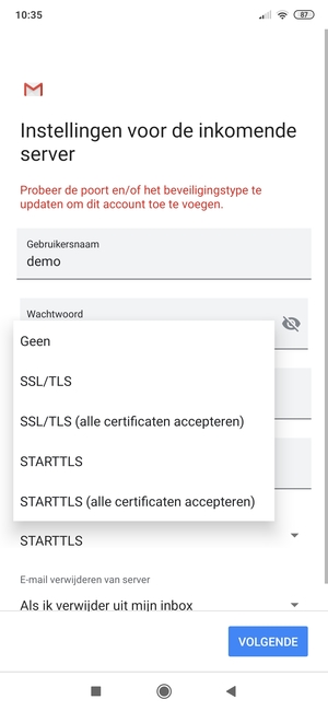 Selecteer Geen en selecteer vervolgens VOLGENDE