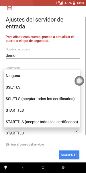Seleccione Ninguna y SIGUIENTE