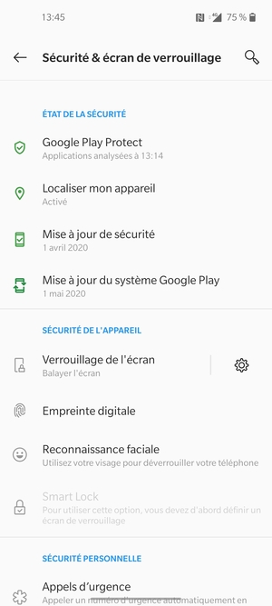 Pour activer votre écran de verrouillage, allez dans le menu Sécurité & écran de verrouillage et sélectionnez Verrouillage de l'écran