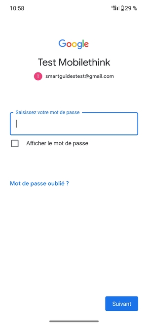 Saisissez votre mot de passe et sélectionnez Suivant