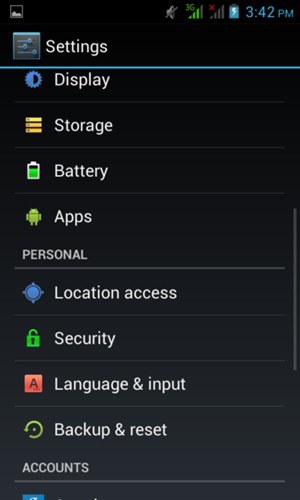 Scroll to and select Security