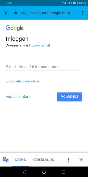 Voer uw Gmail adres in en selecteer VOLGENDE