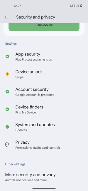 Scroll to and select More security and privacy