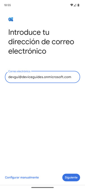Introduzca su Dirección de correo electrónico y seleccione Configurar manualmente