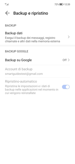 Seleziona Backup su Google