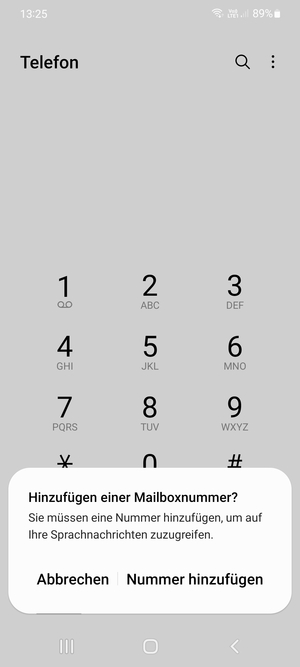 Falls Ihre Voicemail nicht eingerichtet ist, wählen Sie Nummer hinzufügen