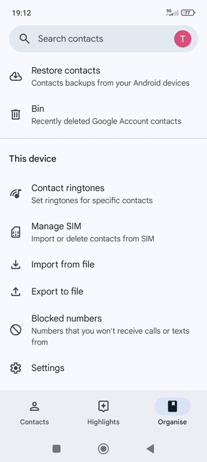 Scroll to and select Manage  SIM