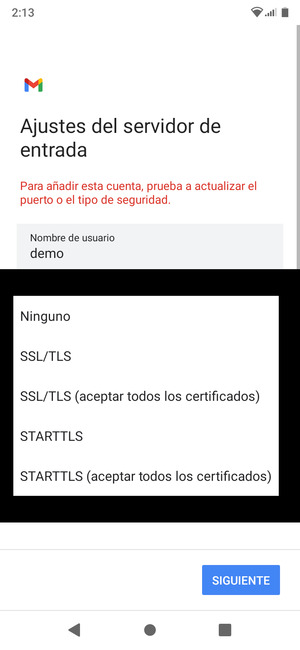 Seleccione Ninguno y SIGUIENTE