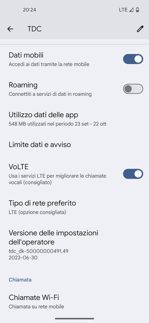 Scorri e seleziona Tipo di rete preferito