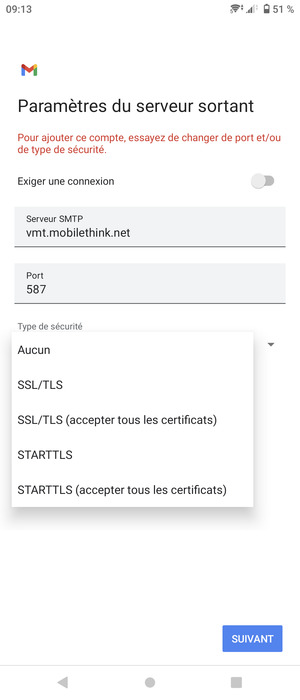 Sélectionnez Aucun puis SUIVANT