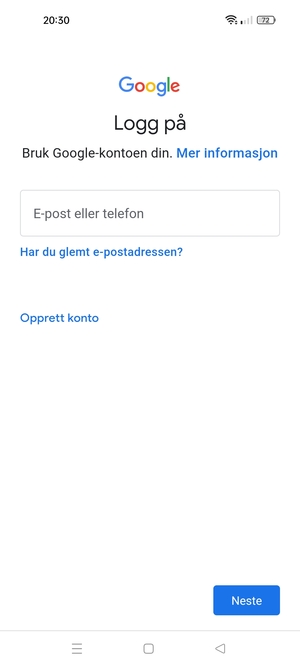 Skriv inn din Gmail-adresse og velg Neste