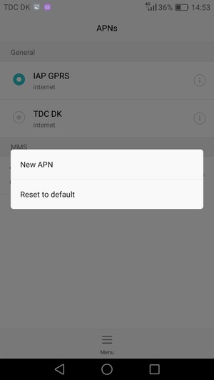 Select Menu and New APN
