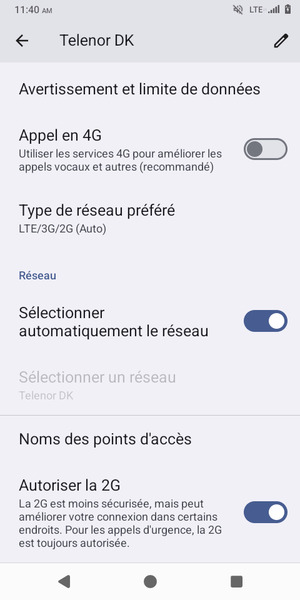 Faites défiler et sélectionnez Noms des points d'accès