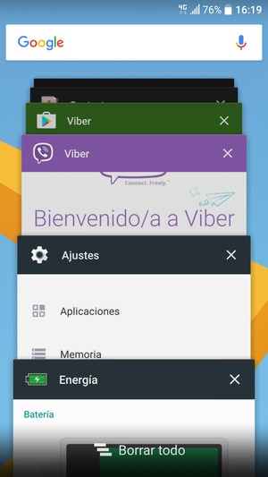 Seleccione Borrar todo para cerrar todas las aplicaciones en ejecución