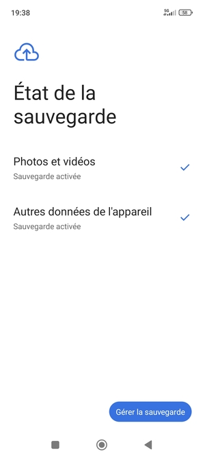 Sélectionnez Gérer la sauvegarde