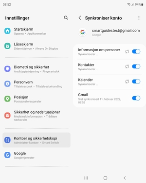 Dine kontakter fra Google vil synkroniseres til din Galaxy