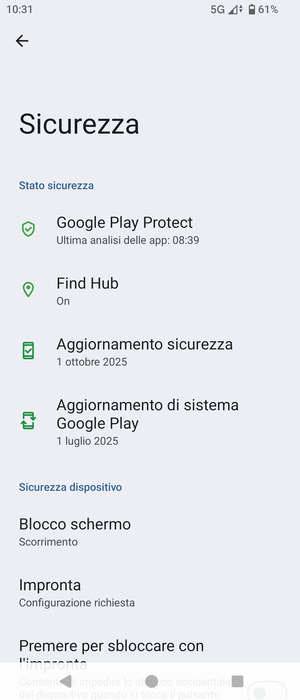 Seleziona Blocco schermo