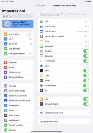 Seleziona i servizi per i quali desideri eseguire il backup