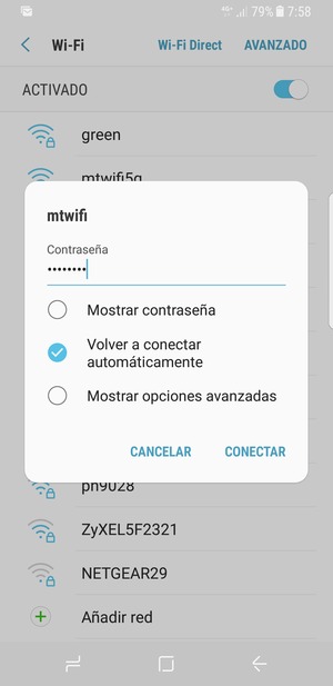 Introduzca la contraseña de Wi-Fi y seleccione CONECTAR