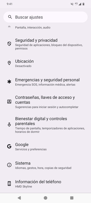 Desplácese y seleccione Seguridad y privacidad