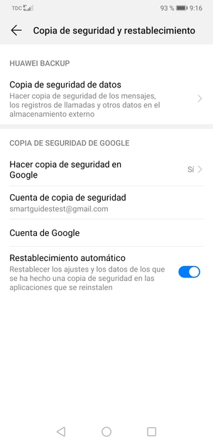 Seleccione Cuenta de copia de seguridad