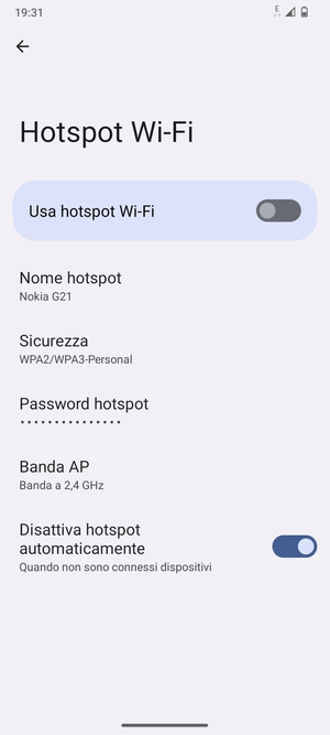 Seleziona Password hotspot