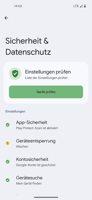 Um Ihre Bildschirmsperre zu aktivieren, gehen Sie zum Sicherheit & Datenschutz Menü und wählen Sie  Geräteentsperrung
