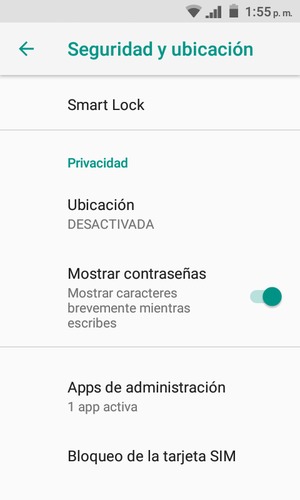Para cambiar el PIN de la tarjeta SIM, desplácese y seleccione Bloqueo de la tarjeta SIM