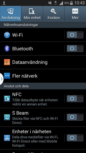 Välj Anslutning och Wi-Fi