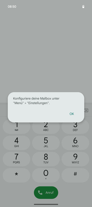 Falls Ihre Voicemail nicht eingerichtet ist, wählen Sie OK