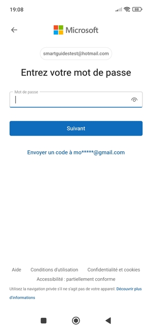 Saisissez votre mot de passe Hotmail et sélectionnez Suivant