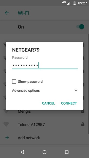 Enter the Wi-Fi password and select CONNECT
