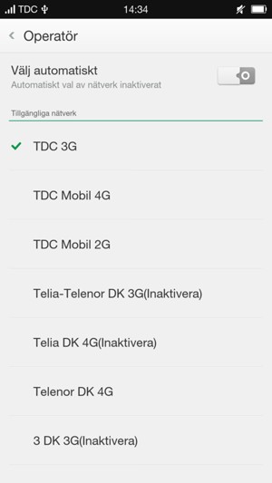 Välj en nätverksoperatör från listan