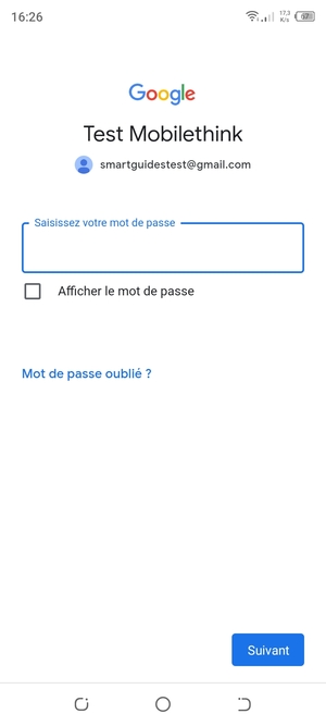 Saisissez votre mot de passe et sélectionnez Suivant