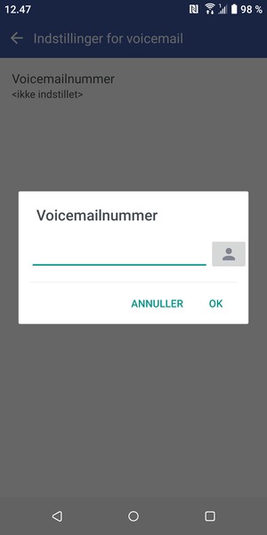 Indtast Voicemailnummer og vælg OK