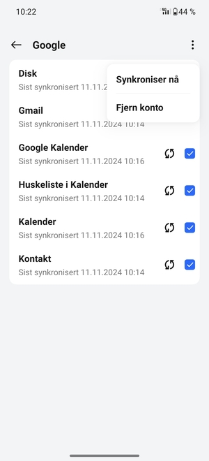 Velg Synkroniser nå