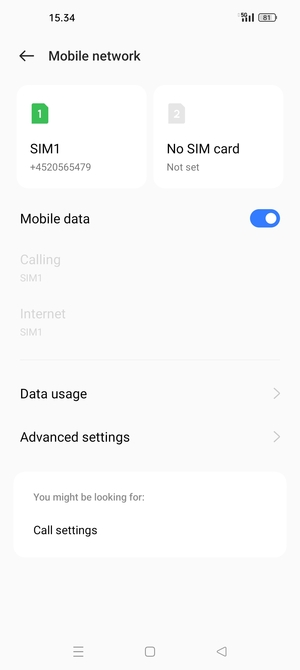 Select SIM1 or SIM2