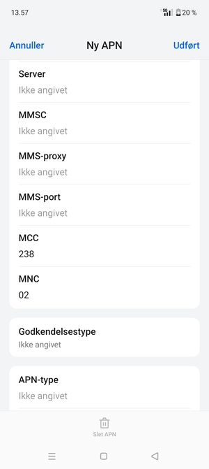 Scroll ned og indtast MMS-oplysninger