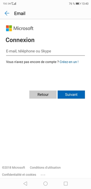 Saisissez votre adresse Hotmail et sélectionnez Suivant