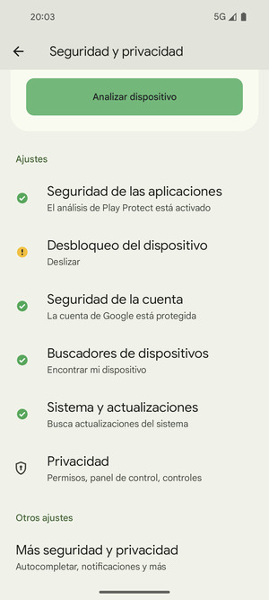 Desplácese y seleccione Más seguridad y privacidad