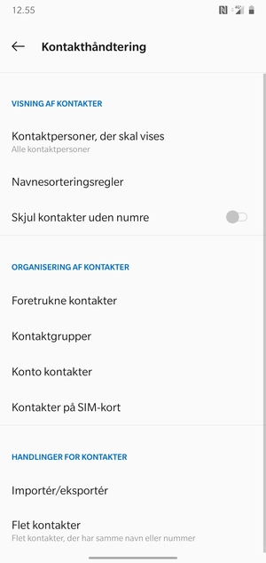 Vælg Kontakter på SIM-kort