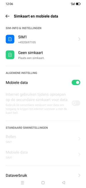 Selecteer SIM1 of SIM2