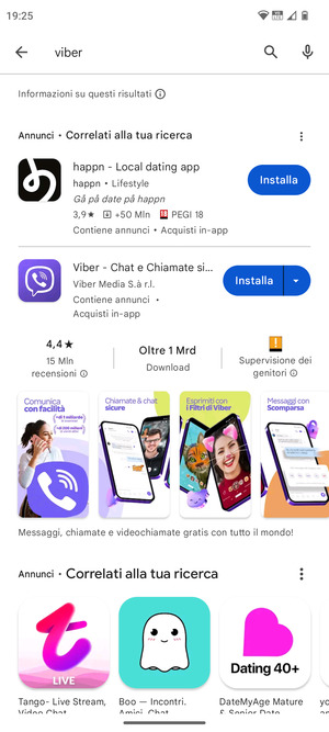Seleziona l'applicazione