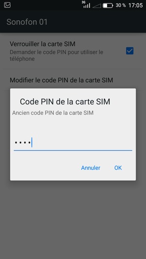 Saisissez votre Ancien code PIN de la carte SIM et sélectionnez OK