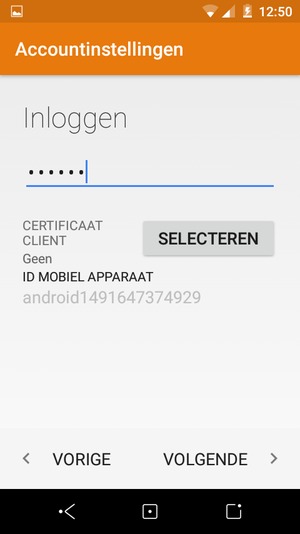 Voer uw wachtwoord in en selecteer VOLGENDE